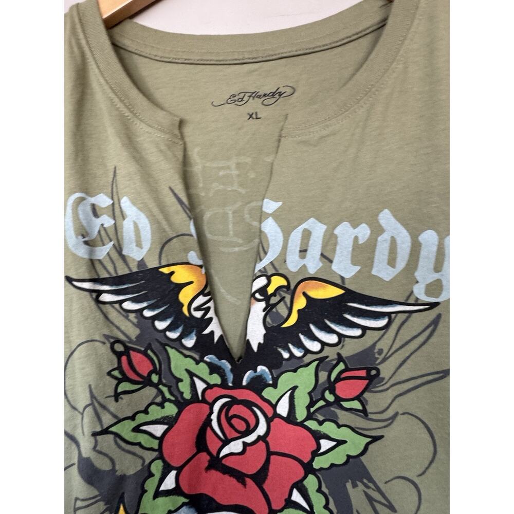 Ed Hardy Vintage Eagle Tattoo Graphic Y2K Army Green Don Ed‎ Hardy Womens XL